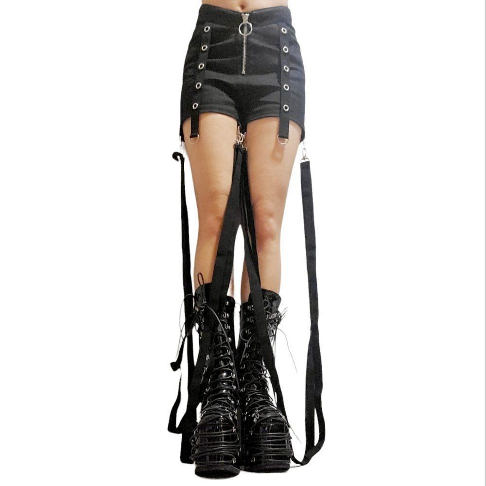 Club Exx Emo Goth Rave Punk Strappy Bondage Shorts XS, S, M